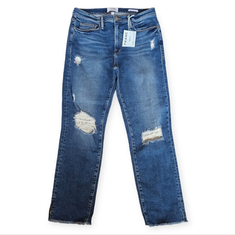 Frame Le Nouveau Straight Jeans with Raw Edge Slit Size 31 NWT